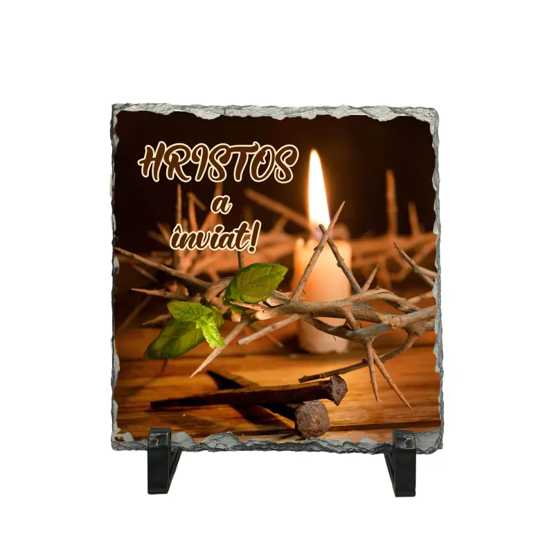 Hristos a inviat, piatra ardezie personalizata, cu mesaj model, pa122